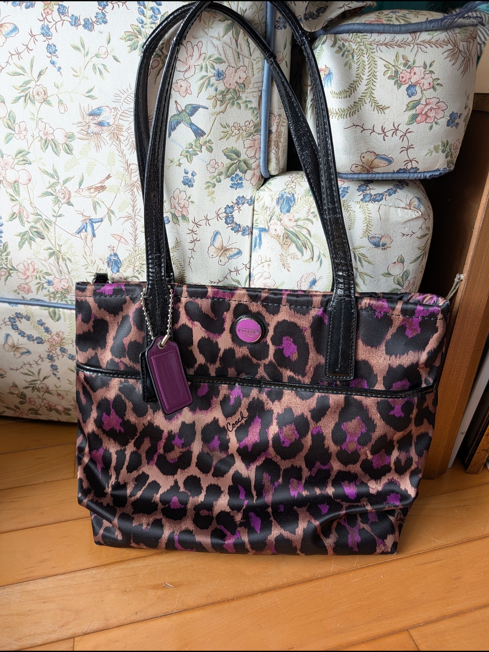 Coach Leopard Print Tote Bag in Purple and Brown